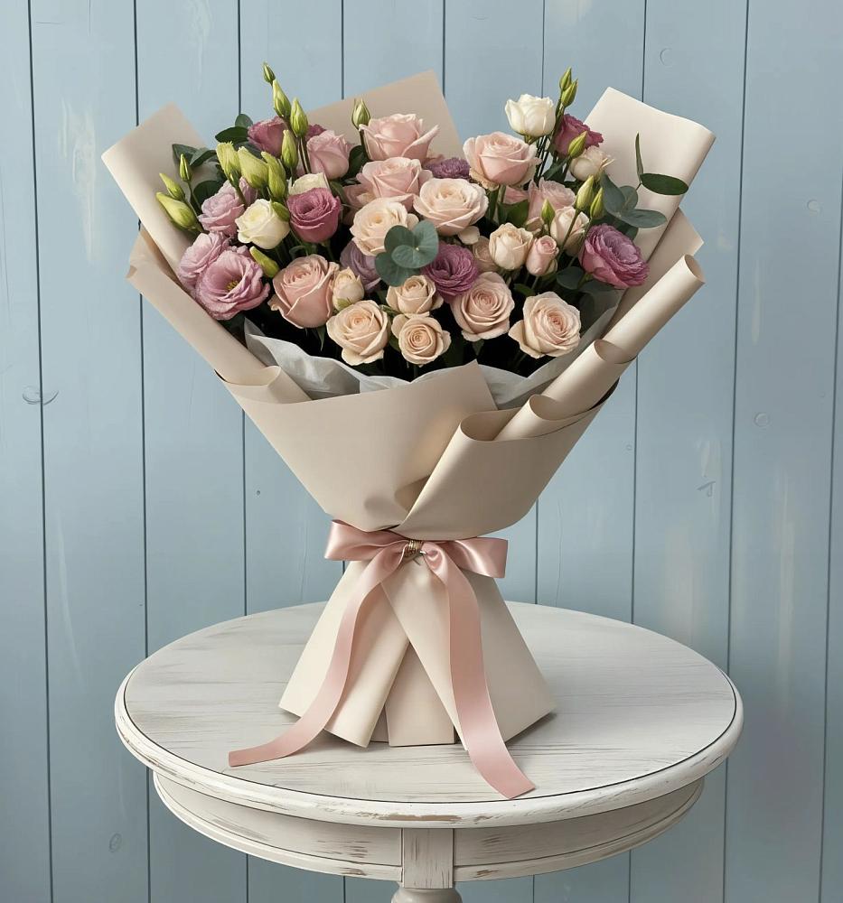 Букет цветов из: Розы и Лизиантусы в Михайловской