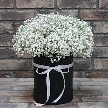 Цветочная композиция из Гипсофила в шляпной коробке в Михайловской